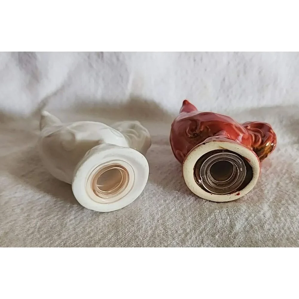 Vintage Hen and Rooster Ceramic Salt and Pepper Shakers Set Red White Pair Small